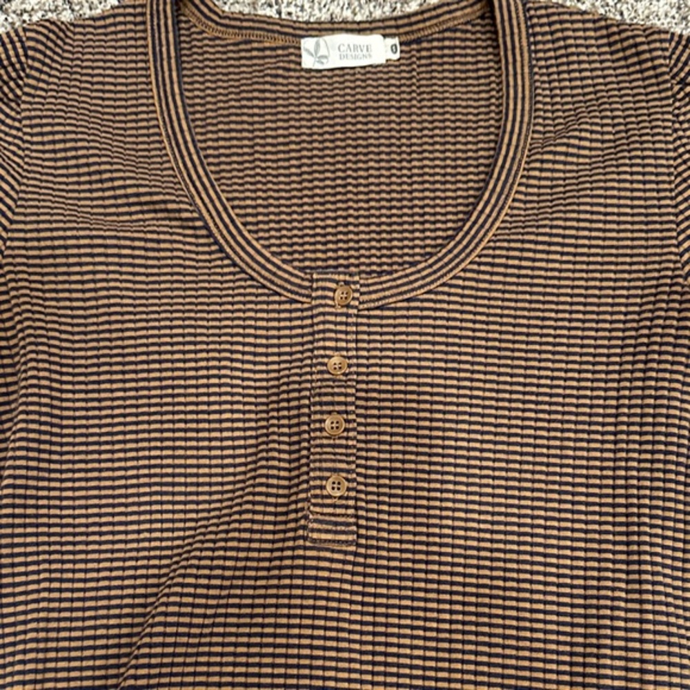 Carve Designs Tan and Black Striped Blouse